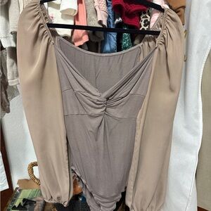 Stylish Beige Long Sleeve Bodysuit
